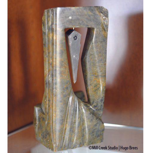 Abstract pendulum Brazilian Soapstone Sculpture in greys, copper and green tones.