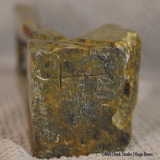 Abstract pendulum Brazilian Soapstone Sculpture in greys, copper and green tones.