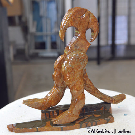 This mighty being is an additive sculpture worked with copper Brazilian Soapstone.