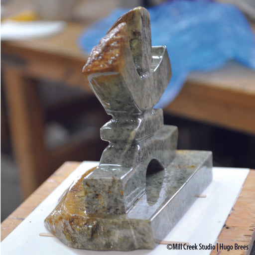 A contemporary Canadian icon, this Brazilian Soapstone  displays it's blue-green and copper colour scheme to the max. 