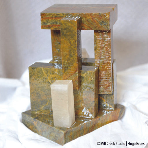 Contemporary Oriental shrine sculpture of Brazilian Soapstone and Italian Alabaster.